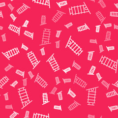 White line Leaning tower in Pisa icon isolated seamless pattern on red background. Italy symbol. Vector