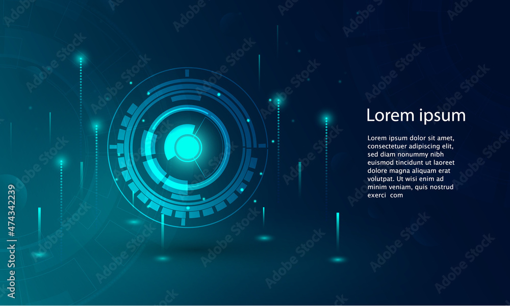 Poster abstract technology concept particle connection background with blue lights.