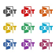 Fire exit icon isolated on white background, color set