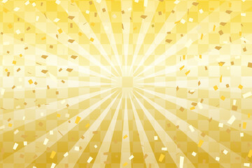 金色の市松背景のサンバースト　紙吹雪