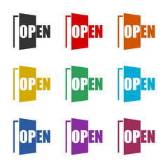 Open door icon isolated on white background, color set