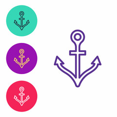 Set line Anchor icon isolated on white background. Set icons colorful. Vector