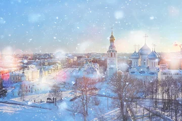 Deurstickers Vologda cathedral winter landscape aerial view from drone © kichigin19