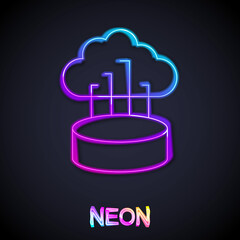 Glowing neon line Network cloud connection icon isolated on black background. Social technology. Cloud computing concept. Vector