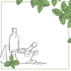 Pesto sauce. Sketch illustration