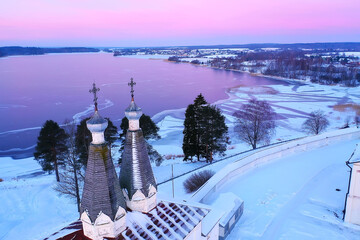 ferapontovo winter monastery landscape, top view christmas religion architecture background