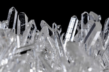 Macro Mineral Stone Rhinestone in Crystals on a Black Background