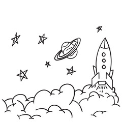 space and rocket center outline for coloring book Vector illustration.