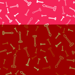 White line Medieval arrows icon isolated seamless pattern on red background. Medieval weapon. Vector