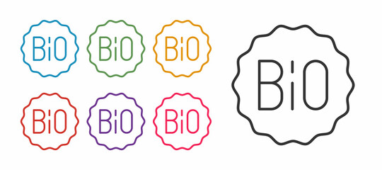 Set line Banner, label, tag, logo for bio green healthy food icon isolated on white background. Organic product. Healthy food sticker. Set icons colorful. Vector