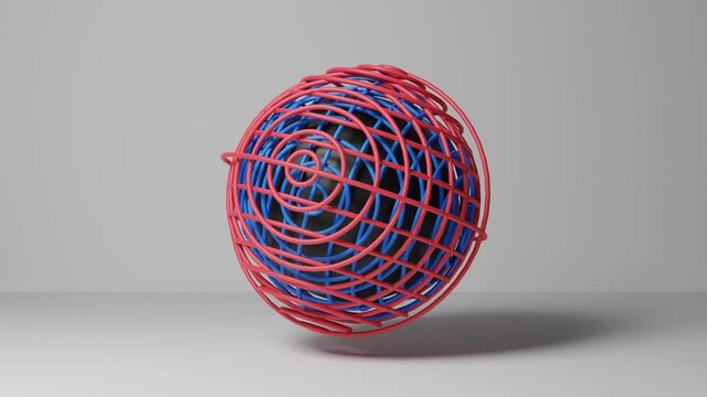 Abstract textured ball over a White background rotating about itself. 4k video.