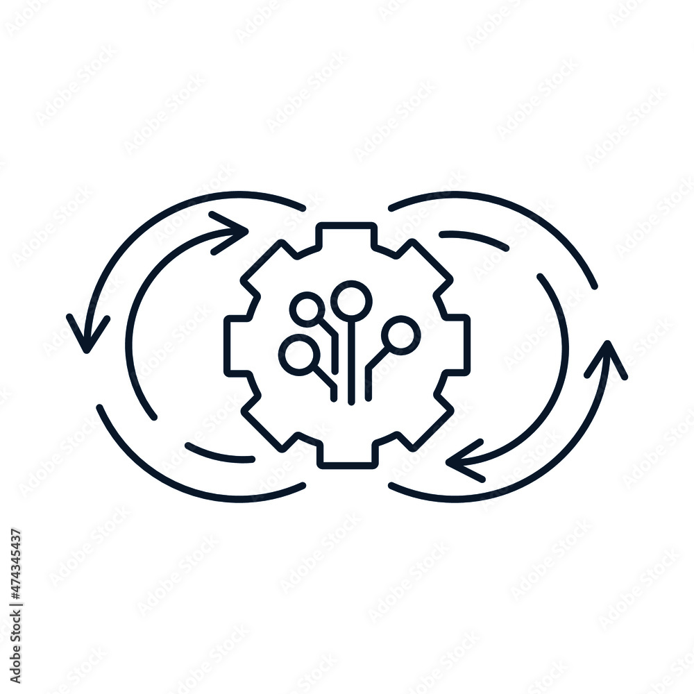 Poster a continuous stream of system improvements and updates. electronic innovation. vector linear icon is