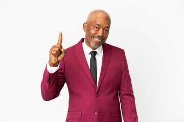 Cuban senior isolated on white background pointing up a great idea