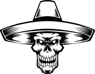 illustration vector graphic of skull mexican perfect for tshirt tattoo design
