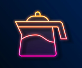Glowing neon line Teapot icon isolated on black background. Vector