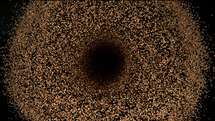Freeze Motion Shot of Rotating Mustard Seeds. Top shot.