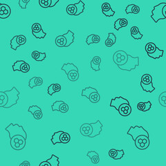 Black line Beekeeper icon isolated seamless pattern on green background. Special protective uniform. Vector