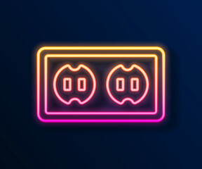 Glowing neon line Electrical outlet icon isolated on black background. Power socket. Rosette symbol. Vector