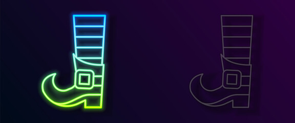 Glowing neon line Leprechaun boot icon isolated on black background. Happy Saint Patricks day. National Irish holiday. Vector