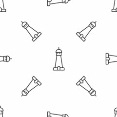 Grey line Mosque tower or minaret icon isolated seamless pattern on white background. Vector