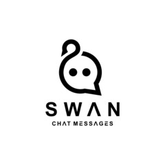 Combination swan and chat message icon with line art style in white background , template vector logo design editable
