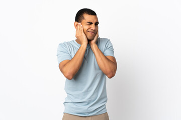 African American man over isolated white background frustrated and covering ears