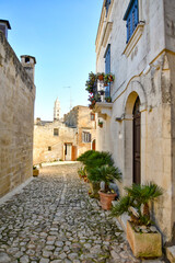 A street in Matera, an ancient city built into the rock. It is located in the Basilicata region, Italy.