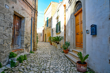 Fototapeta na wymiar A street in Matera, an ancient city built into the rock. It is located in the Basilicata region, Italy.