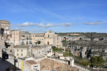 Naklejka premium View of Matera, an ancient city built into the rock. It is located in the Basilicata region, Italy.