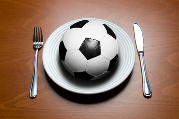 dining with soccer or football concept