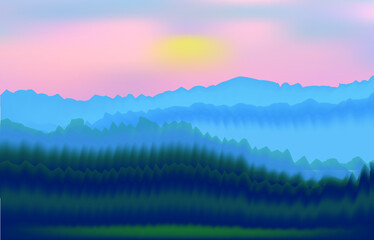 Mountain landscape in winter. forest and fog. Cloudy day.