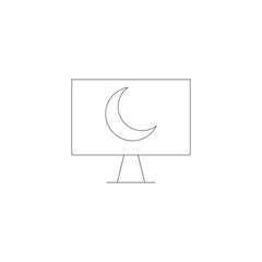 Vector outline symbol suitable for internet pages, sites, stores, shops, social networks. Editable stroke. Line icon of The Moon on monitor of modern computer