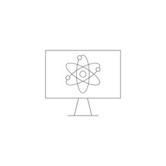 Vector outline symbol suitable for internet pages, sites, stores, shops, social networks. Editable stroke. Line icon of isolated atoms on monitor of modern computer