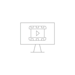 Vector outline symbol suitable for internet pages, sites, stores, shops, social networks. Editable stroke. Line icon of  on monitor of modern computer