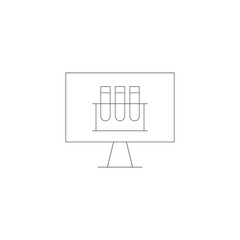 Vector outline symbol suitable for internet pages, sites, stores, shops, social networks. Editable stroke. Line icon of laboratory bulbs  on monitor of modern computer