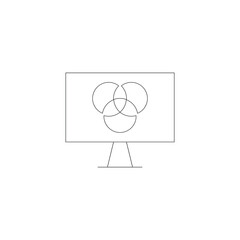 Vector outline symbol suitable for internet pages, sites, stores, shops, social networks. Editable stroke. Line icon of entwinted circles on monitor of modern computer