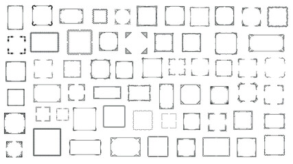 Big Set Black Simple Line Frame Collection Doodle Square Floral Frame Elements Vector Design Style Sketch Isolated Illustration For Banner