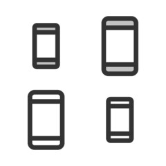 Pixel-perfect linear icon of smartphone  built on two base grids of 32 x 32 and 24 x 24 pixels. The initial base line weight is 2 pixels. In two-color and one-color versions. Editable strokes