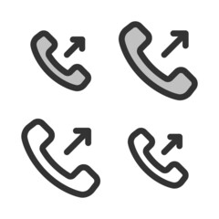 Pixel-perfect linear icon of handset with outgoing arrow (outgoing call) built on two base grids of 32 x 32 and 24 x 24 pixels. The initial base line weight is 2 pixels.  Editable strokes