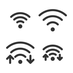Pixel-perfect linear icon of wifi connection in two variants  built on two base grids of 32 x 32 and 24 x 24 pixels. The initial base line weight is 2 pixels. In one-color version. Editable strokes