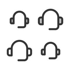 Pixel-perfect linear icon of headphones built on two base grids of 32 x 32 and 24 x 24 pixels. The initial base line weight is 2 pixels. In two-color and one-color versions. Editable strokes