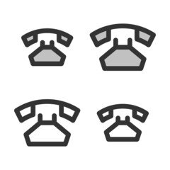 Pixel-perfect linear icon of  retro phone built on two base grids of 32 x 32 and 24 x 24 pixels. The initial base line weight is 2 pixels. In two-color and one-color versions. Editable strokes
