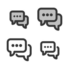 Pixel-perfect linear icon of two rectangular speech bubbles  (dialogue icon)  built on two base grids of 32 x 32 and 24 x 24 pixels. The initial base line weight is 2 pixels.  Editable strokes