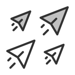 Pixel-perfect linear icon of paper plane (message allegory )  built on two base grids of 32 x 32 and 24 x 24 pixels for easy scaling. The initial base line weight is 2 pixels.  Editable strokes