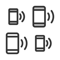 Pixel-perfect linear icon of smartphone while talking built on two base grids of 32x32 and 24x24 pixels. The initial base line weight is 2 pixels. In two-color and one-color versions. Editable strokes