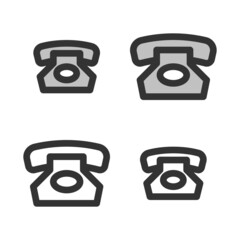 Pixel-perfect linear icon of retro phone built on two base grids of 32 x 32 and 24 x 24 pixels. The initial base line weight is 2 pixels. In two-color and one-color versions. Editable strokes