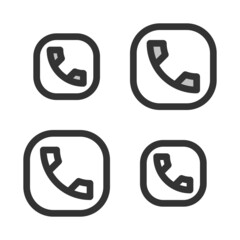 Pixel-perfect linear icon of framed handset built on two base grids of 32 x 32 and 24 x 24 pixels. The initial base line weight is 2 pixels. In two-color and one-color versions. Editable strokes