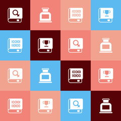 Set pop art Book about women, Inkwell, Books programming and icon. Vector