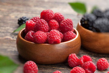 harvested red raspberries, close up