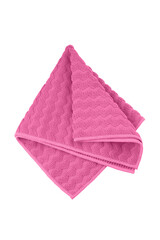 Pink folded microfiber towel isolated on white background.